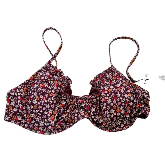 NWT Sanctuary Underwire Purple Micro Garden Shirred Ruffle Bikini Top Size M - Picture 4 of 10